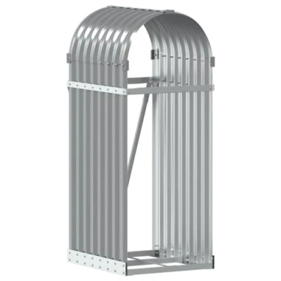 Image of vidaXL Galvanised Steel Log Holder Light Grey Firewood Rack, Ample Storage, Ventilated for Dry Logs, Wall Safety Hook, Outdoor &amp; Indoor Use