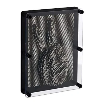 Image of Relaxdays 3D Pin Art Toy, Board for Impressions, H X W 20 15 cm, Retro Game, Nail Bed, Black &amp; Silver