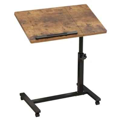Image of GHBXJX Over Bed Table with Wheels, Overbed Bedside Desk Height Adjustable, Mobile Rolling Laptop Stand Tilting Table, Hospital Tray for Sofa Side Brown