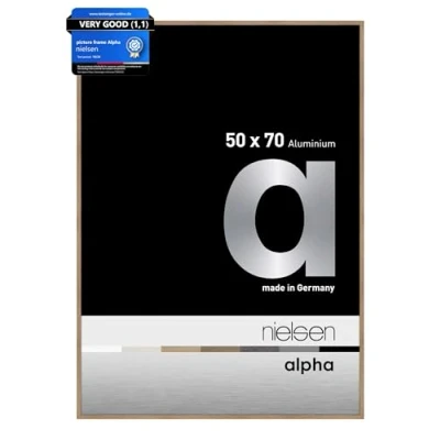 Image of nielsen Alpha Photo Frame 50x70cm Aluminium Picture Frame, Oak with Protective Float Glass and Push Turn Clips