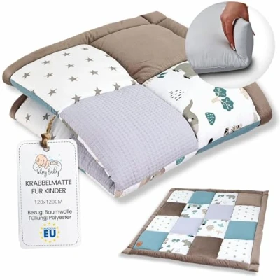Image of Baby crawling mat velvet play 120x120 cm patchwork playpen insert Cotton with and waffle pique Africa