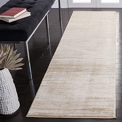 Image of SAFAVIEH Glam Solid Color Rug for Living Room, Dining Bedroom Vision Collection, Short Pile, in Creme, 66 X 244 cm