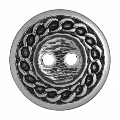 Image of Hemline Round Metallic Button with Chain Edging 15mm Silver (Pk5)