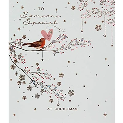 Image of Lovely Female Christmas Card (PL XLS515) From the Lemon Sorbet Range Someone Special Robin Delivering Envelope Beautiful Foil Finish for Her