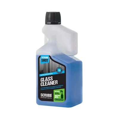 Image of SCRUBB Shot Super Concentrate Glass Cleaner, Streak Free, Controlled Dosing, 100% Natural Ingredients, Makes 12 Spray Bottles, Industrial Strength, 500ml