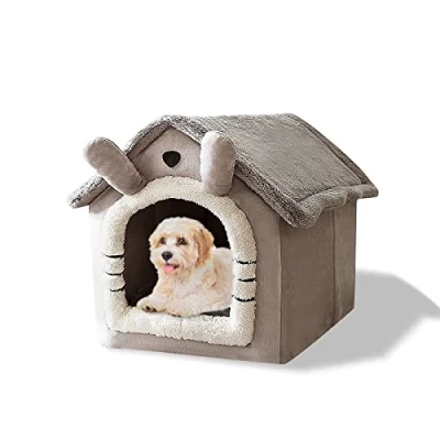 Image of Galatée Cat Cave Bed, Washable Dog Warm And Cosy Plush Igloo, Foldable Comfortable Pet House, Bed With Nonskid Bottom(M, Grey Cat)