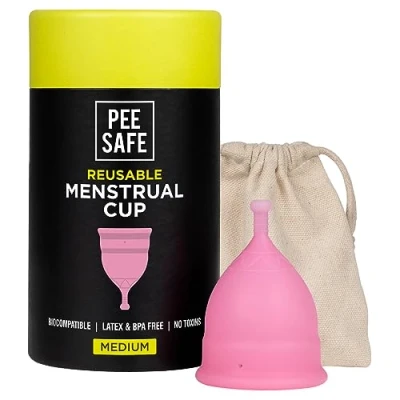 Image of PEESAFE Menstrual Cups Size A Medium 18 Years &amp; Above(Have Not Given Birth Vaginally) Leak Proof Safety of 100% Medical Grade Silicone Storage Pouch Included Cup Period