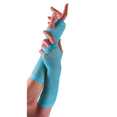 Image of Ladies Fishnet Long &amp; Short Finger less Gloves Fancy Dress Party Accessory (Turquoise, Gloves)