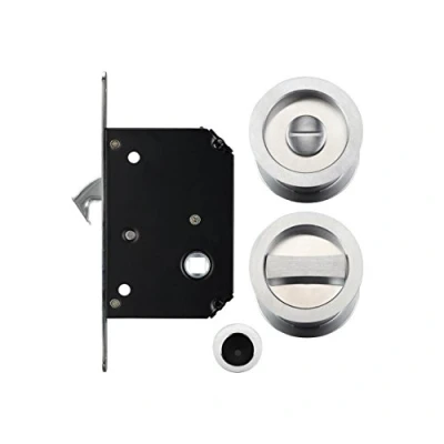 Image of Sliding Pocket Door Bathroom Privacy Lock Set (Satin Nickle)