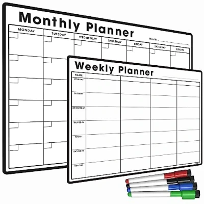 Image of TMS Magnetic Weekly Planner Set Includes Monthly Fridge Calendar with 4 Dry Wipe Pens Meal Bundle Shopping &amp; To Do Lists