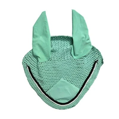 Image of Spire Horse Soft Crochet fly Veil Breathable Cotton Ear Net Hood Control Masks Protector Bonnets (Pony, Turquoise/Black White)