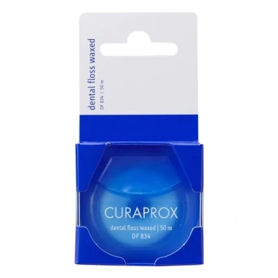 Image of Curaprox Dental Floss DF 834, Waxed, Curen Microfibre, Waxed with Mint for Narrow Spaces, White, 50 m