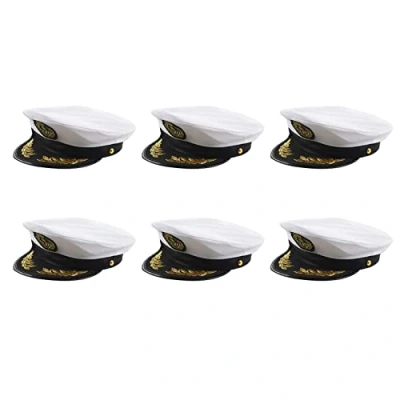 Image of Beelooom 6X Adult Yacht Boat Captain Hat Navy Cap Ship Sailor Costume Fancy Dress Black+White