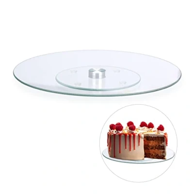 Image of Relaxdays Cake Stand, 360 Swivel Tray, ∅ 30 cm Serving &amp; Decorating Platter, Round, Glass, Transparent