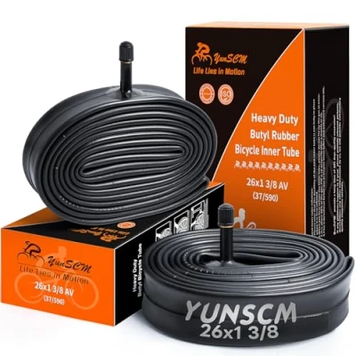 Image of YunSCM 2Pcs 26&quot; Inner Tubes 26x1 3/8 ETRTO 37 390 26inch Bike AV32mm Schrader Tubes, Compatible with 26 x 1 3/8&quot; Wheelchair, Bicycle Tires