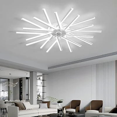 Image of Ceiling Fans with Lights and Remote APP Control Reversible DC Large Lamps Dimmable 6 Speed Fan Light for Living Room Bedroom, White, 100cm