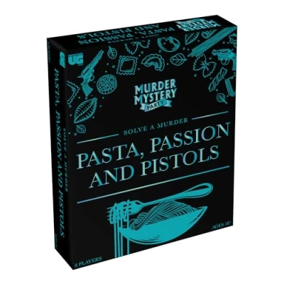 Image of Murder Mystery Adult Party Game Pasta, Passion &amp; Pistols, Red, White, and Black
