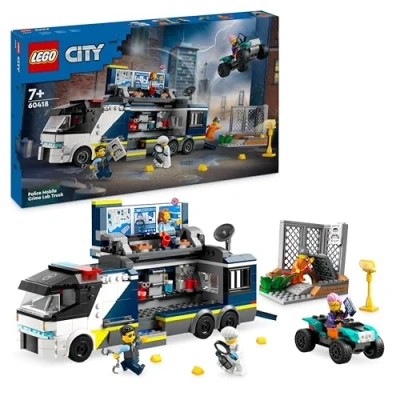 Image of LEGO City Police Mobile Crime Lab Truck Toy for 7 Plus Year Old Boys, Girls &amp; Kids, Vehicle Set with Quad Bike, 2 Officer, 1 Scientist and Crook Minifigures Pretend Play, Birthday Gifts 60418
