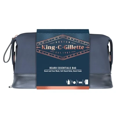 Image of King C. Gillette Beard Grooming Kit for Men, Toiletry Bag, &amp; Face Wash, 350 ml + Balm, 100 Comb, Gifts Men