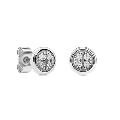 Image of Miore 9 kt 375 White Gold with 0.03 ct Diamonds Rubover Stud Earrings for Women Ø 4 mm