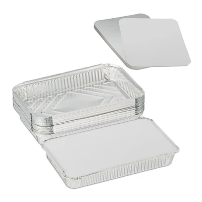 Image of Relaxdays Aluminium Trays with Lids, Set of 25, 18000 ml, Takeaway Boxes, Catering Containers, Food Prep, Silver, Paper, 1800 ml