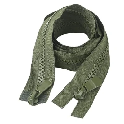 Image of 2PCS #8 130cm Two Way Separating Zippers(Open end Zipper) for Sewing Coats Jacket Zipper,Green Molded Resin Zippers Bulk