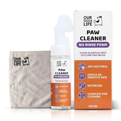 Image of Dog Paw Cleaner Waterless Shampoo with Silicone Brush &amp; Towel Combo for Swift Gentle Cleaning Grooming Product Dogs Defeat Muddy Paws 200ml