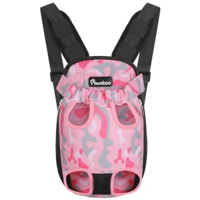 Image of Pawaboo Pet Carrier Backpack, Adjustable Front Cat Dog Backpack Travel Bag, Legs Out, Easy Fit for Traveling Hiking Camping Small Medium Dogs, Large Size, Pink Camouflage