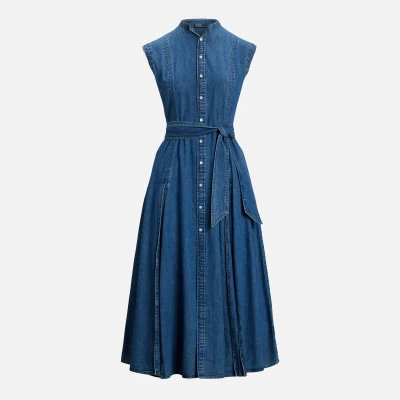 Image of Polo Ralph Lauren Belted Denim Sleeveless Aline Dress dress, Women&#039;s, Size: 6, Indigo
