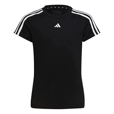 Image of adidas Girl&#039;s Train Essentials AEROREADY 3 Stripes Slim Fit Training Tee, Black/White, 9 10 Years