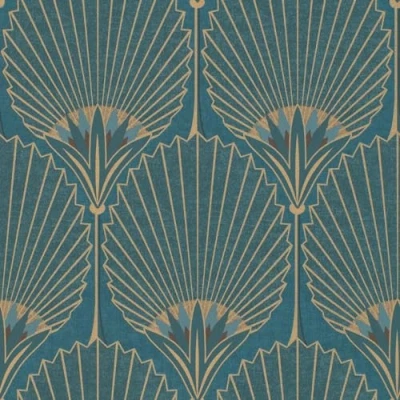 Image of Grandeco Art Deco Nile Palm Textured Wallpaper, Blue Gold
