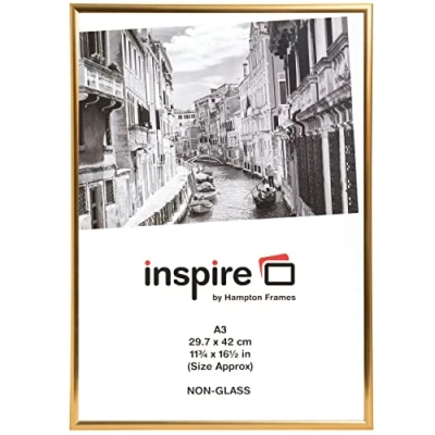 Image of Hampton Frames BACKLOADER A3 (29.7x42cm) Gold Picture Poster Photo Certificate Display Frame 1 PACK Acrylic (Non Glass) Front A3MARGLD 1PK