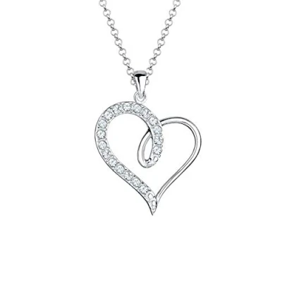 Image of Elli Necklace Glittery Heart with Crystals in 925 Sterling Silver