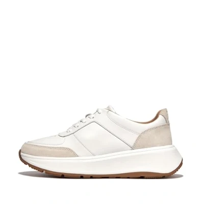 Image of Fitflop Women&#039;s F Mode Leather/Suede Flatform Sneakers, Urban White, 4 UK