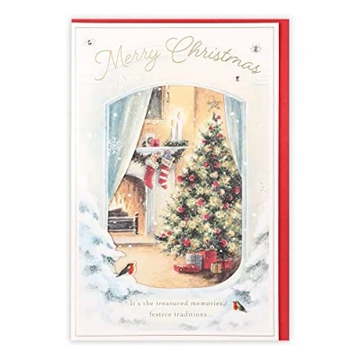 Image of Clintons: Traditional Tree by Fire Scene General Christmas Card, Multi colour, 155 x 235, 1181063