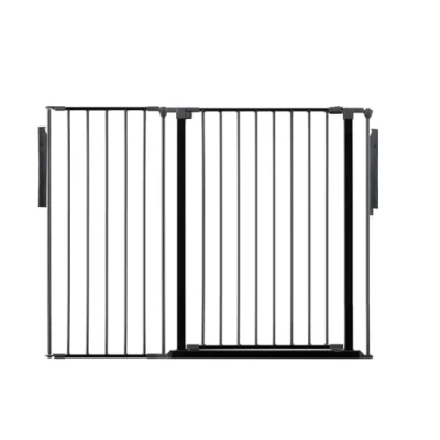 Image of Safetots Premium Extra Tall Room Divider, up to 128cm Wide, Black, 105cm Tall, Multi Panel Flexible Barrier, Divider with Door for Baby and Toddler, Easy Installation