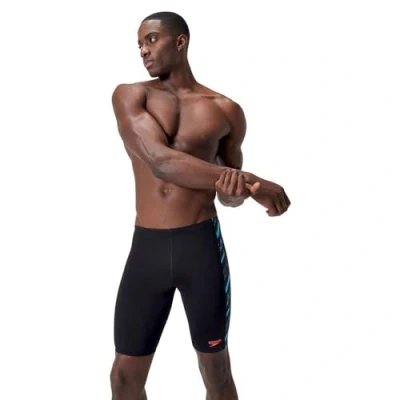 Image of Speedo Men&#039;s Hyperboom Panel Jammer Swim Training Fitness Chlorine Resistant, Black/Picton Blue/Siren Red, 34