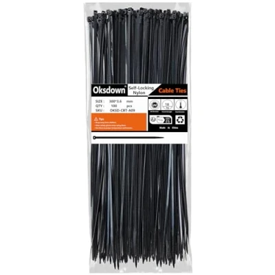 Image of Oksdown 100 Pack Black Plastic Cable Ties 300mmx3.6mm Heavy Duty Strong Nylon Premium Self Locking 12 inch/30 cm Long Zip Tie Wraps