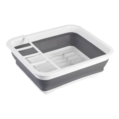 Image of WENKO 54780100 Dish rack foldable white/grey Polypropylene, 36.5 x 13 31 cm, White