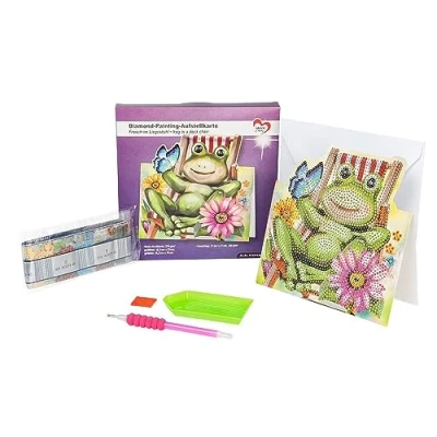 Image of Ideen mit Herz Diamond Painting Display Card 370gsm 16.3cm x 16cm Includes Envelope &amp; Tools (Frog in Deck Chair)