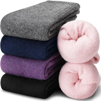 Image of EBMORE Womens Merino Wool Thermal Socks Warm Winter Thick Walking Cosy Boot Crew Comfy Gift Work Hiking for Ladies 5 Pairs(Multicolor B)