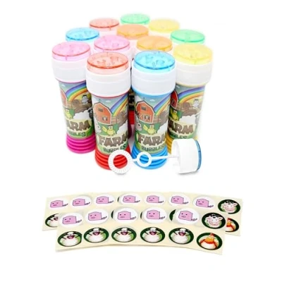 Image of Anila&#039;s Themed Bubble Tubs with Wand &amp; Stickers for Party Bag Fillers and Favours Children 36 Farm Individual Stickers. (Ideal Aged 3 8)