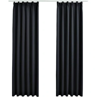 Image of vidaXL Blackout Curtains with Hooks 2 pcs Black 140x225 cm