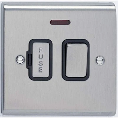 Image of Deta SD1371SCB Spur Connection Unit 13 Amp Switched with Neon (Satin Chrome/Black Insert)