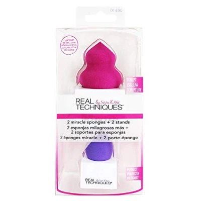 Image of REAL TECHNIQUES 2 Miracle Makeup Sponges Count (Pack of 1) + Stands