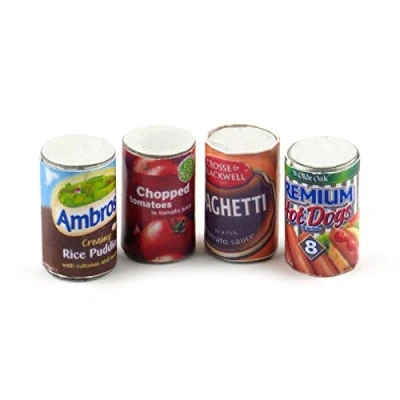 Image of MyTinyWorld Dolls House Miniature Set of 4 Food Cans