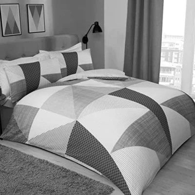 Image of Sleepdown Splice Geometric Mono Black White Soft Easy Care Duvet Cover Quilt Bedding Set with Pillowcases Super King (260cm x 220cm)