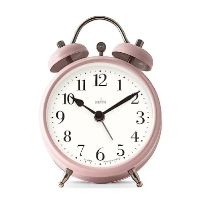Image of Acctim Shefford Analogue Faux Double Bell Small Alarm Clock (Dusty Rose)