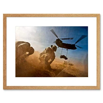 Image of Wee Blue Coo War Helicopter Soldier Desert Jeep Chinook USA Framed Wall Art Print