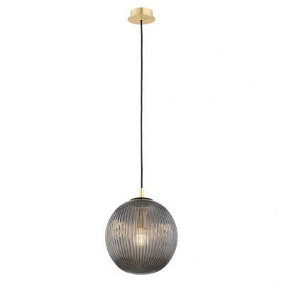 Image of Paloma 25cm Globe Pendant Ceiling Light Smoky (Fluted), Brushed Brass